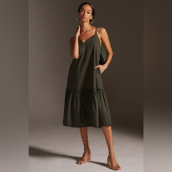 Anthropologie Green Spaghetti Strap Sundress Midi - Picture 2 of 6